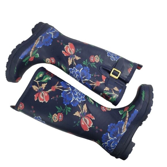 Joules Tall Rain Boots R Welly Print Navy Blue Floral Waterproof Women's 5 - Picture 11 of 13